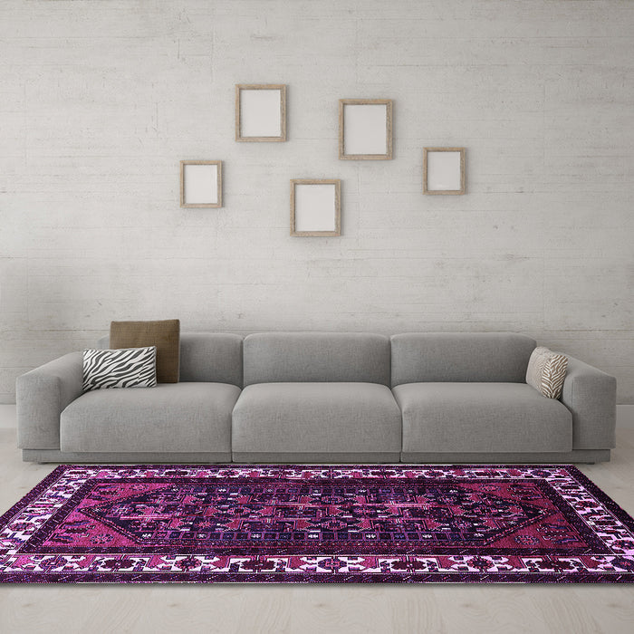 Machine Washable Oriental Purple Industrial Area Rugs in a Living Room, wshurb3198pur