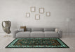 Machine Washable Oriental Turquoise Industrial Area Rugs in a Living Room,, wshurb3198turq
