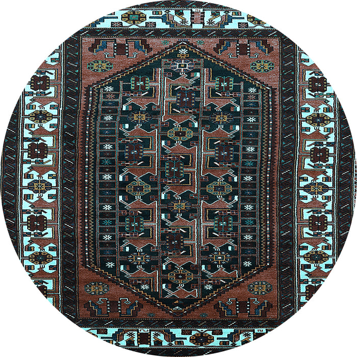 Round Machine Washable Oriental Light Blue Industrial Rug, wshurb3198lblu