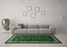 Machine Washable Oriental Emerald Green Industrial Area Rugs in a Living Room,, wshurb3198emgrn