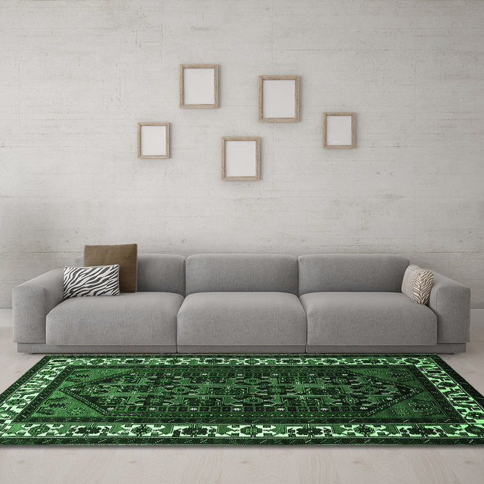 Machine Washable Oriental Emerald Green Industrial Area Rugs in a Living Room,, wshurb3198emgrn