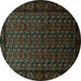 Round Machine Washable Oriental Turquoise Industrial Area Rugs, wshurb3199turq