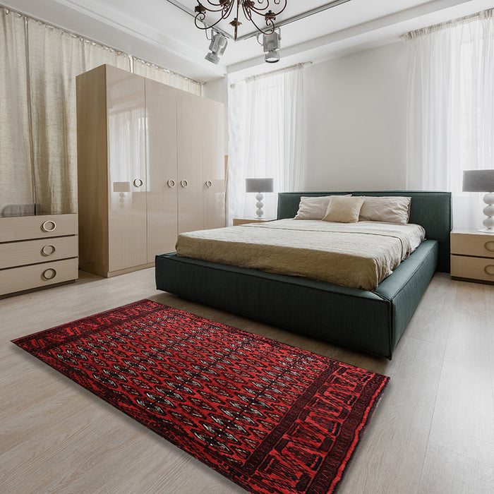 Mid-Century Modern Bakers Brown Oriental Rug in a Bedroom, urb3199