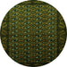 Round Machine Washable Oriental Green Industrial Area Rugs, wshurb3199grn