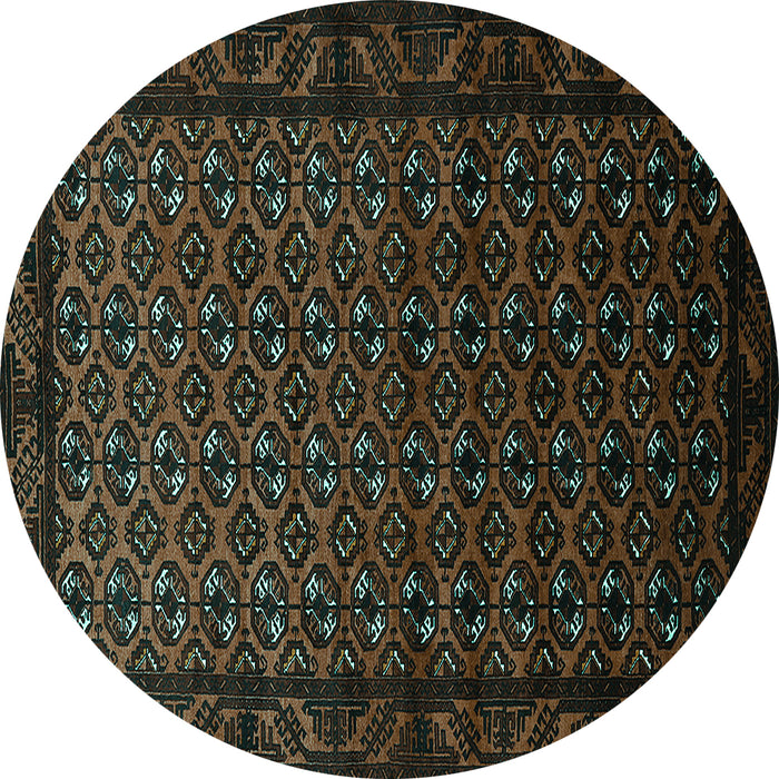 Round Oriental Turquoise Industrial Rug, urb3199turq