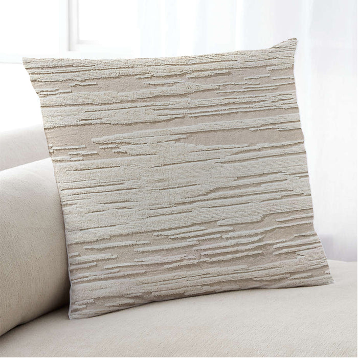 Lifestyle Image of Mid-Century Modern Urban Square Champagne Beige Throw Pillow, 18 inch by 18 inch, pwurb319