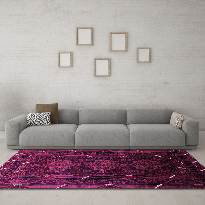 Machine Washable Oriental Pink Industrial Rug in a Living Room, wshurb3200pnk