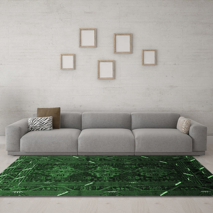 Machine Washable Oriental Emerald Green Industrial Area Rugs in a Living Room,, wshurb3200emgrn