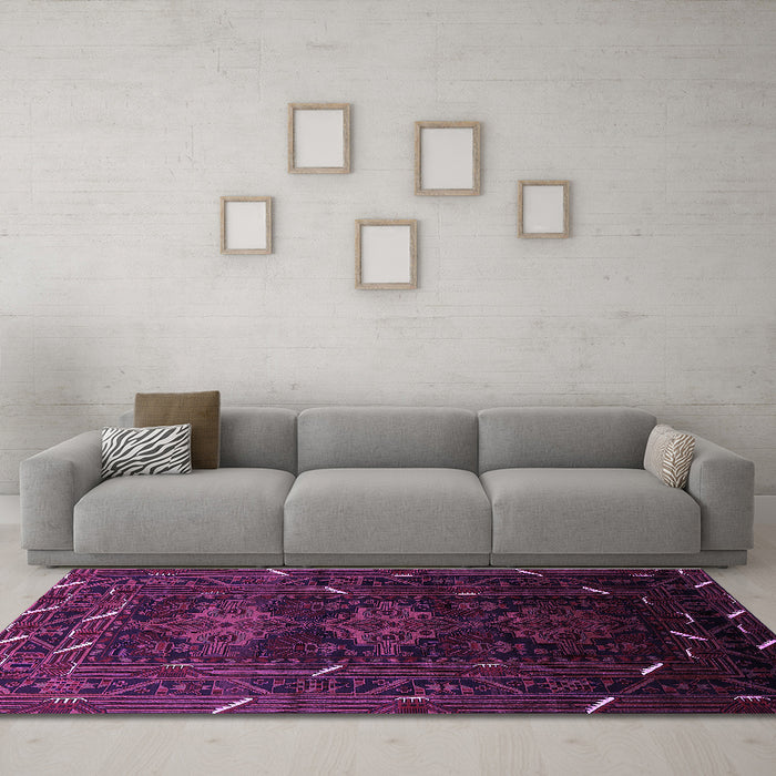 Machine Washable Oriental Purple Industrial Area Rugs in a Living Room, wshurb3200pur
