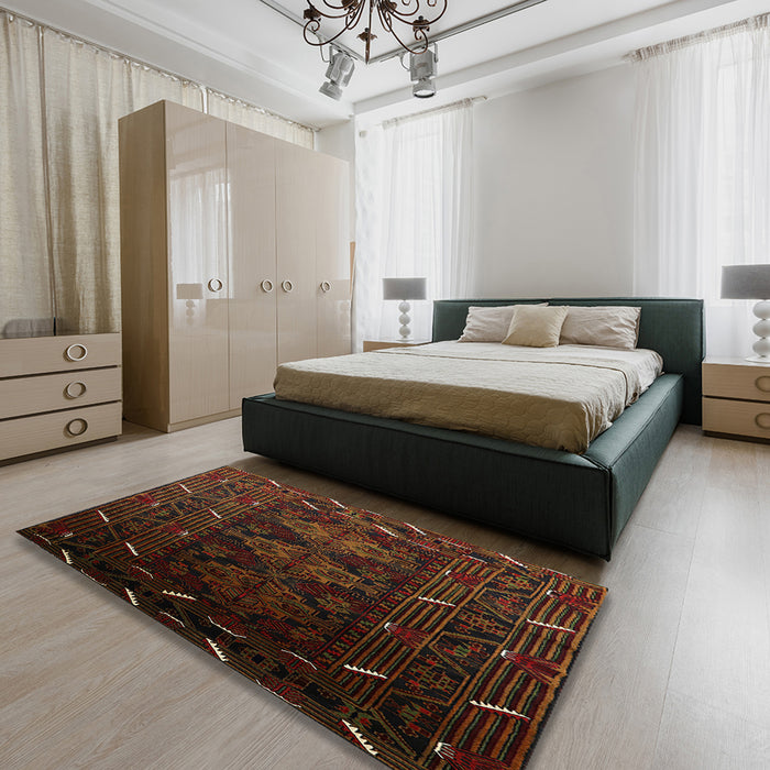 Mid-Century Modern Red Oriental Rug in a Bedroom, urb3200