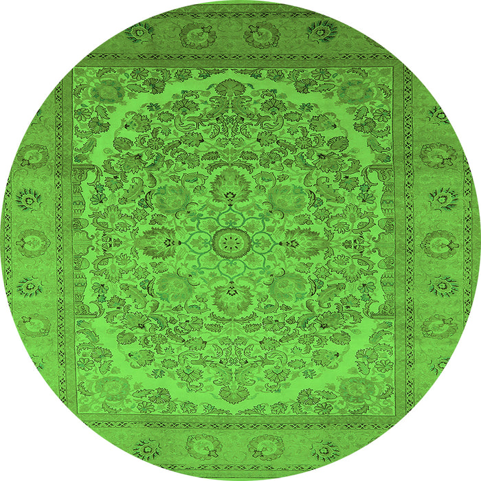 Round Machine Washable Oriental Green Industrial Area Rugs, wshurb3201grn