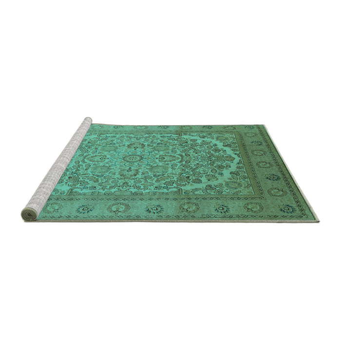 Sideview of Machine Washable Oriental Turquoise Industrial Area Rugs, wshurb3201turq
