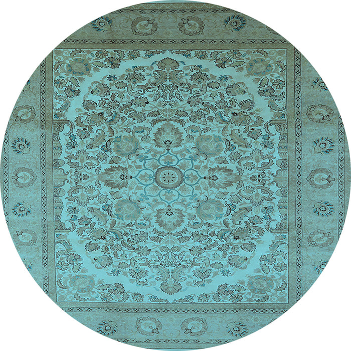Round Machine Washable Oriental Light Blue Industrial Rug, wshurb3201lblu