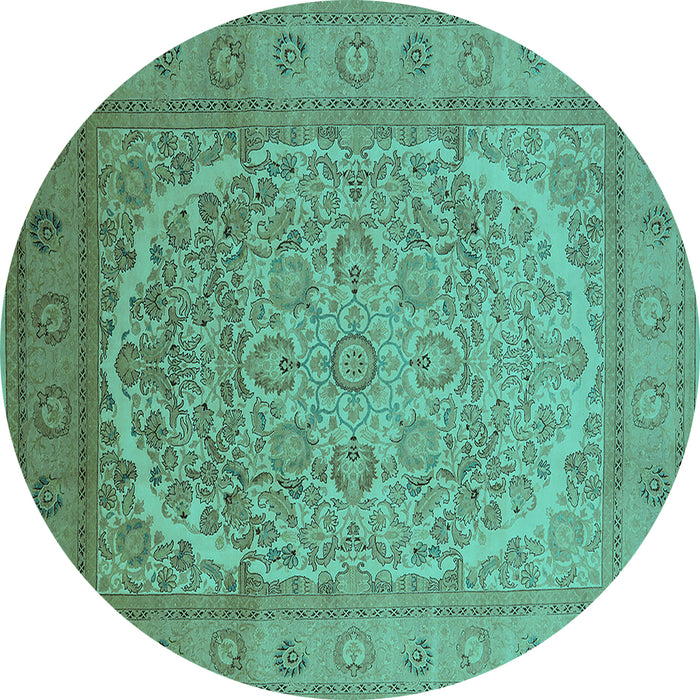 Round Machine Washable Oriental Turquoise Industrial Area Rugs, wshurb3201turq