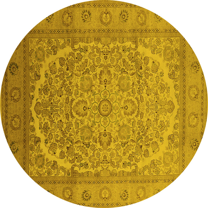 Round Machine Washable Oriental Yellow Industrial Rug, wshurb3201yw