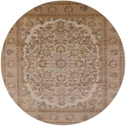 Round Mid-Century Modern Light Brown Oriental Rug, urb3201