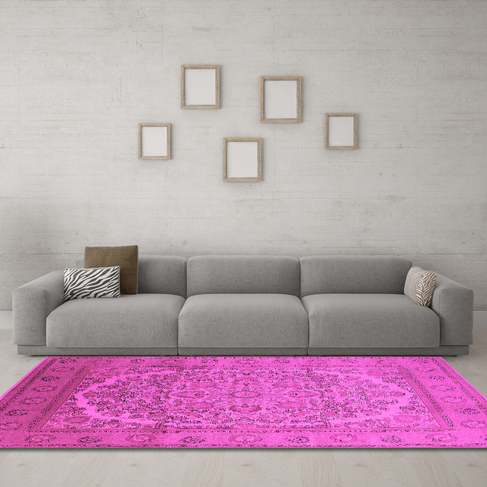 Machine Washable Oriental Pink Industrial Rug in a Living Room, wshurb3201pnk