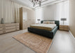 Mid-Century Modern Light Brown Oriental Rug in a Bedroom, urb3201