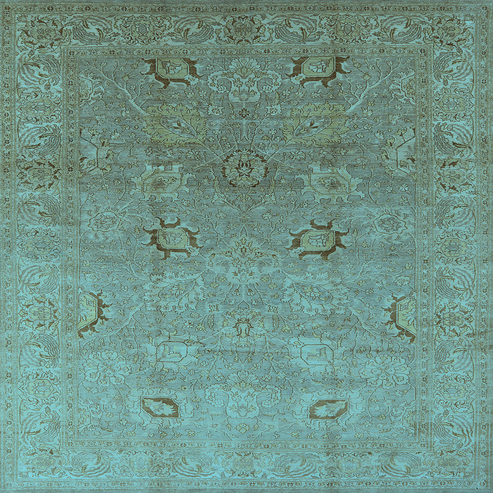 Square Machine Washable Oriental Light Blue Industrial Rug, wshurb3202lblu