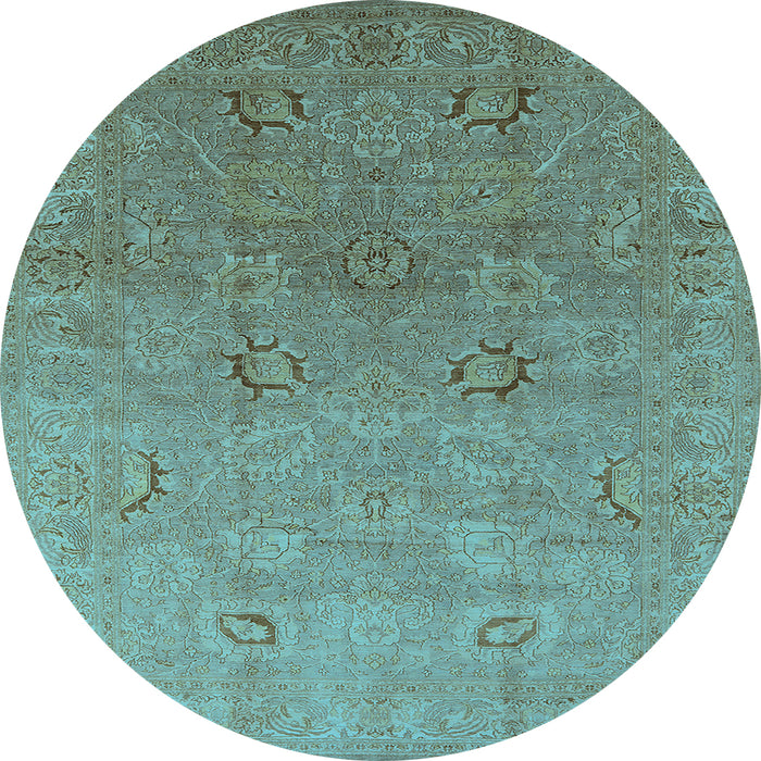 Round Machine Washable Oriental Light Blue Industrial Rug, wshurb3202lblu