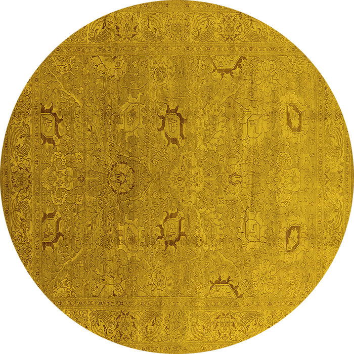 Round Machine Washable Oriental Yellow Industrial Rug, wshurb3202yw