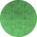 Round Oriental Emerald Green Industrial Rug, urb3202emgrn