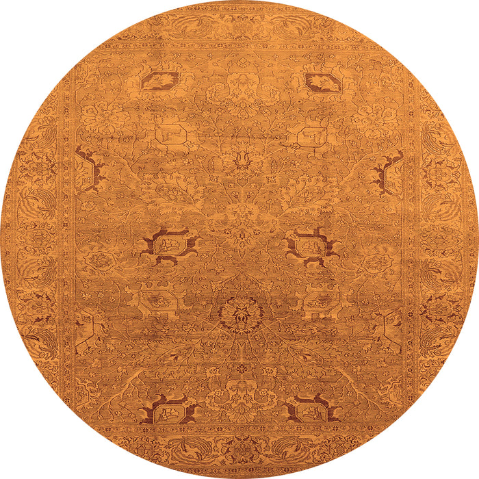 Round Machine Washable Oriental Orange Industrial Area Rugs, wshurb3202org