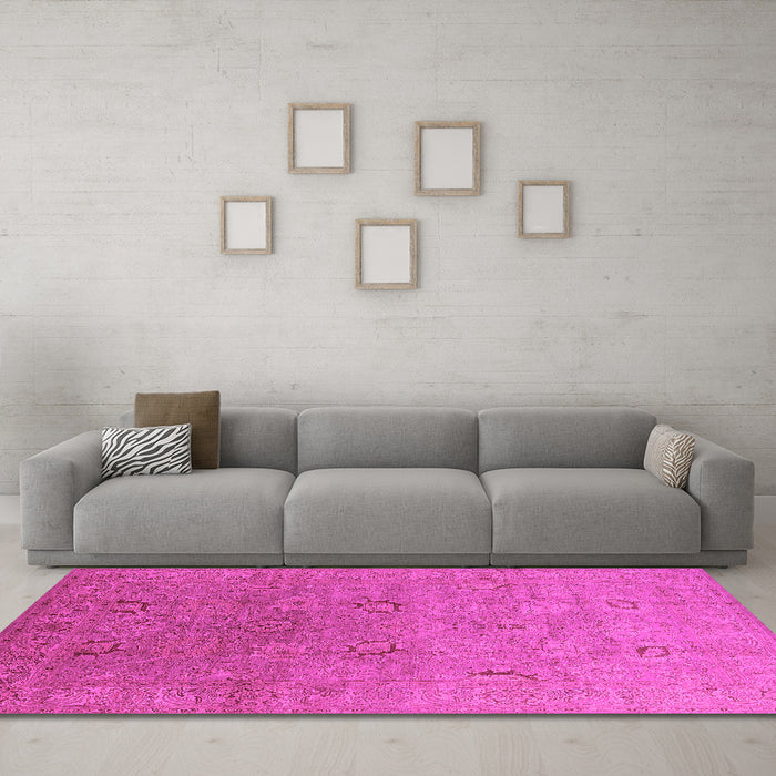 Machine Washable Oriental Pink Industrial Rug in a Living Room, wshurb3202pnk