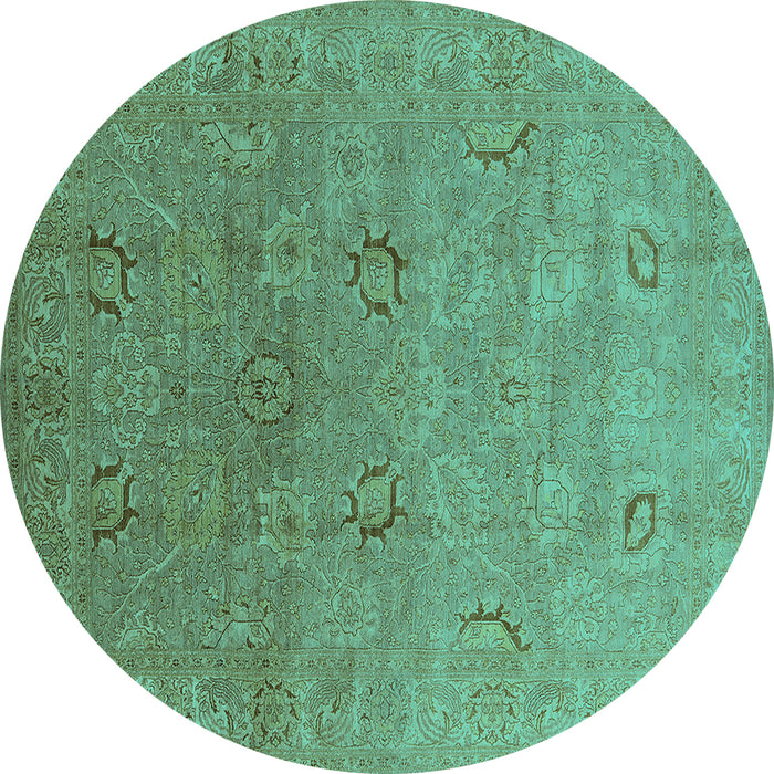 Round Machine Washable Oriental Turquoise Industrial Area Rugs, wshurb3202turq