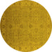 Round Machine Washable Oriental Yellow Industrial Rug, wshurb3203yw