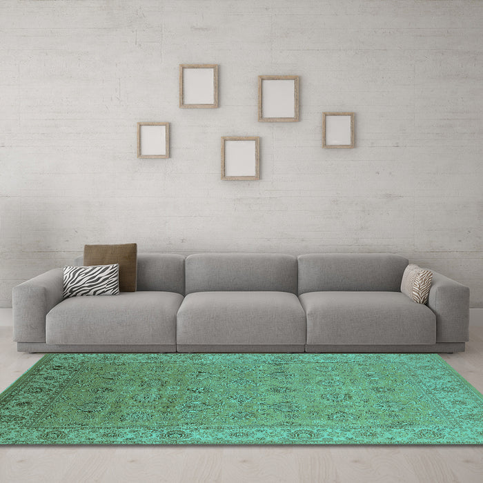 Machine Washable Oriental Turquoise Industrial Area Rugs in a Living Room,, wshurb3203turq