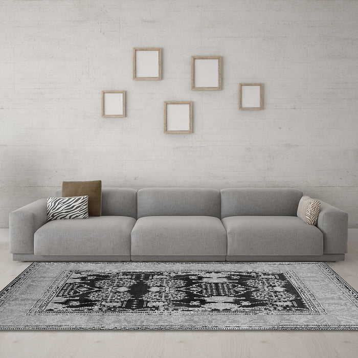 Machine Washable Oriental Gray Industrial Rug in a Living Room,, wshurb3204gry