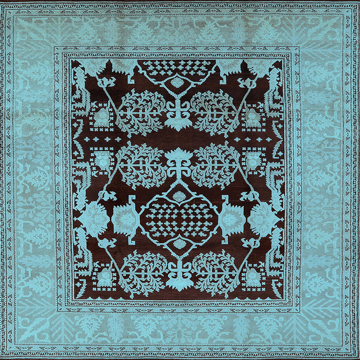 Square Machine Washable Oriental Light Blue Industrial Rug, wshurb3204lblu