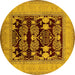 Round Machine Washable Oriental Yellow Industrial Rug, wshurb3204yw