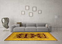 Machine Washable Oriental Yellow Industrial Rug, wshurb3204yw