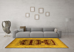 Machine Washable Oriental Yellow Industrial Rug in a Living Room, wshurb3204yw