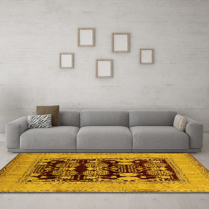 Machine Washable Oriental Yellow Industrial Rug in a Living Room, wshurb3204yw