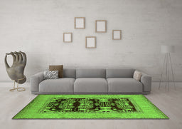 Machine Washable Oriental Green Industrial Area Rugs in a Living Room,, wshurb3204grn