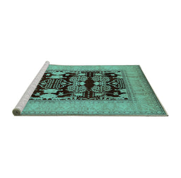 Sideview of Machine Washable Oriental Turquoise Industrial Area Rugs, wshurb3204turq