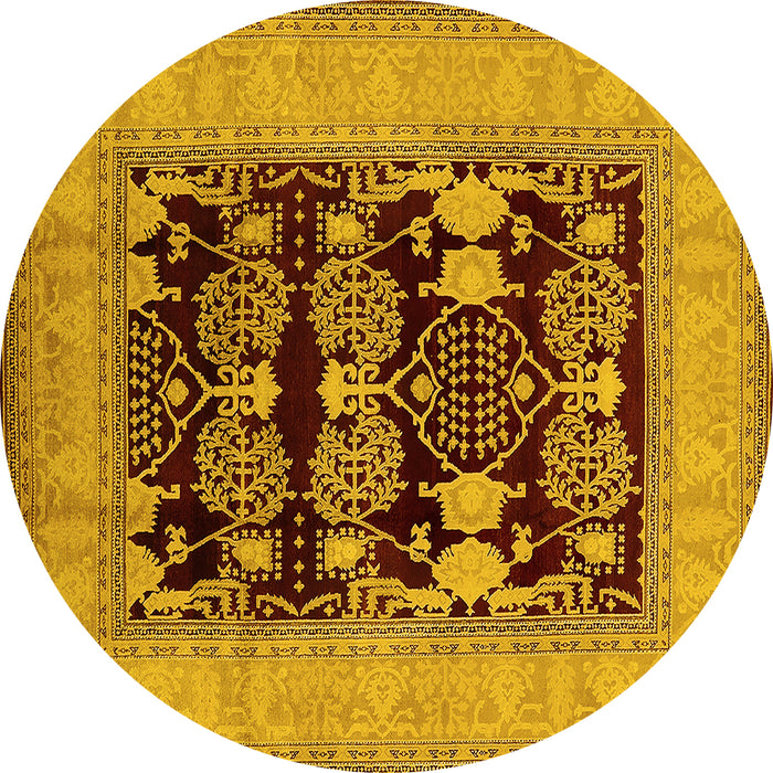 Round Oriental Yellow Industrial Rug, urb3204yw