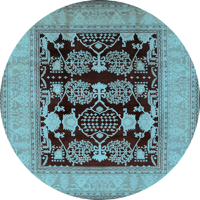 Round Machine Washable Oriental Light Blue Industrial Rug, wshurb3204lblu