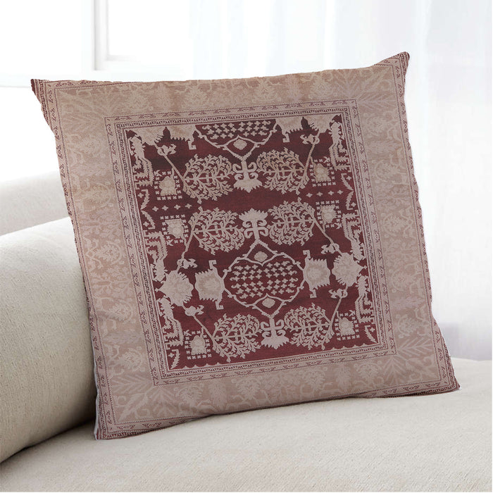 Lifestyle Image of Mid-Century Modern Urban Square Dark Salmon Pink Throw Pillow, 18 inch by 18 inch, pwurb3204