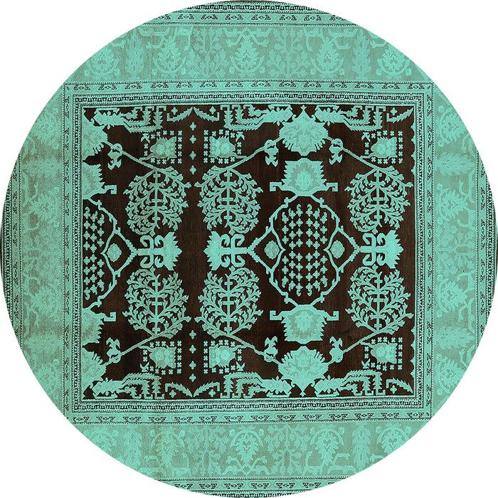 Round Machine Washable Oriental Turquoise Industrial Area Rugs, wshurb3204turq