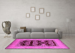 Machine Washable Oriental Pink Industrial Rug in a Living Room, wshurb3204pnk