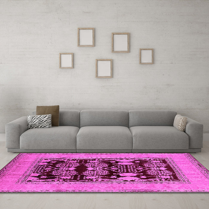 Machine Washable Oriental Pink Industrial Rug in a Living Room, wshurb3204pnk