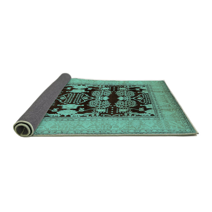 Sideview of Oriental Turquoise Industrial Rug, urb3204turq
