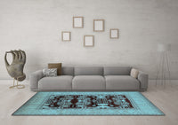 Machine Washable Oriental Light Blue Industrial Rug, wshurb3204lblu