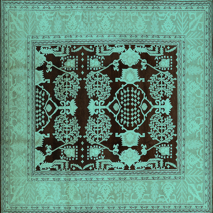 Square Machine Washable Oriental Turquoise Industrial Area Rugs, wshurb3204turq