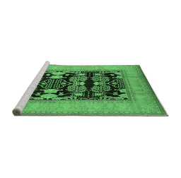 Sideview of Machine Washable Oriental Emerald Green Industrial Area Rugs, wshurb3204emgrn