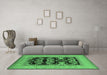 Machine Washable Oriental Emerald Green Industrial Area Rugs in a Living Room,, wshurb3204emgrn